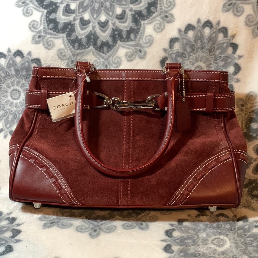 Coach Hampton Boudreaux Red Suede Carryall Satchel